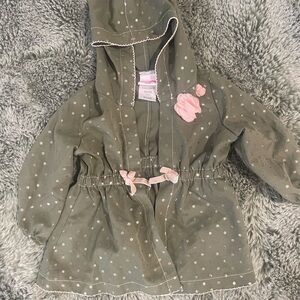 Green Polka Dot Hooded Jacket with Pink Accents